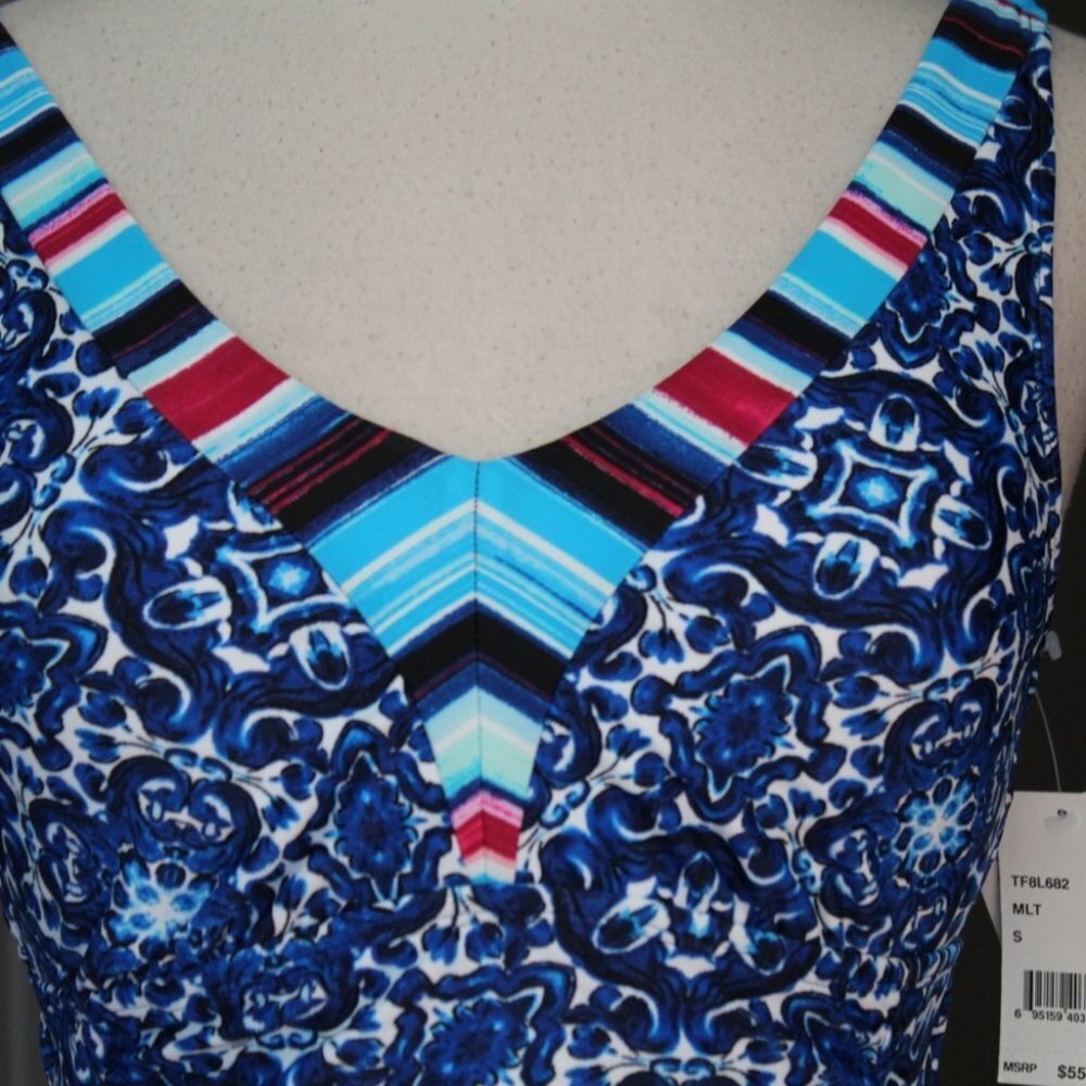 NWT $55 24th & Ocean Viva La Frida Printed Tankini Swimsuit Top Small Medium - Picture 4 of 11